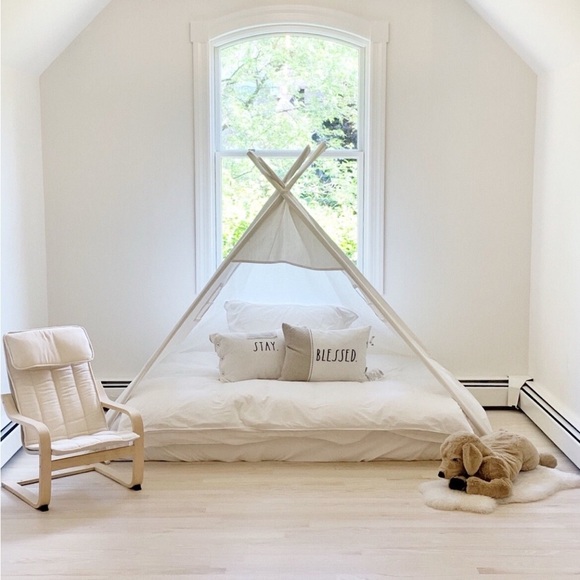 White play Teepee twin Bed Canopy canvas Cotton. - Picture 1 of 9